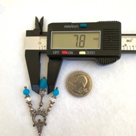 Sterling Silver 925 Blue Glass Beaded Filigree Fringe Chandelier Dangle Earrings - Picture 14 of 15